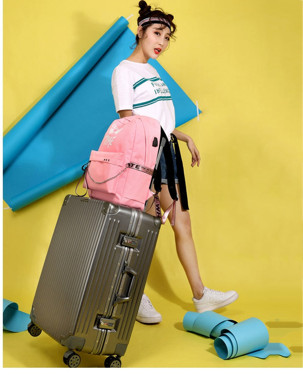 Chain Nylon Female Backpack