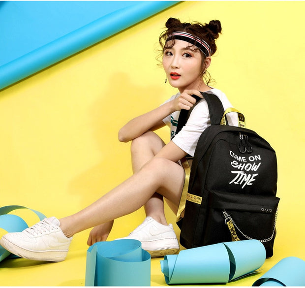 Chain Nylon Female Backpack