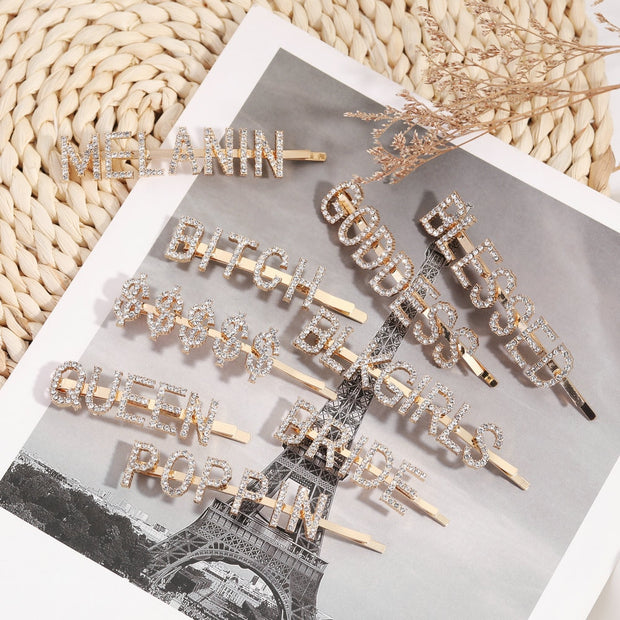Shiny Crystal Letter Hair Clip